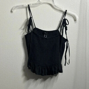 Forever 21 Black Women Smocked Crop Top Rib Size‎ M